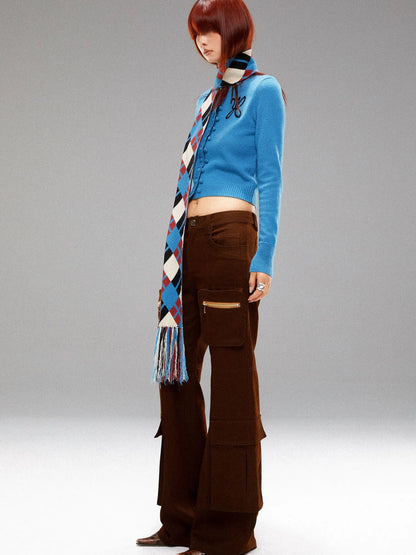 Island Blue Embroidered Double Breasted Knit Cardigan