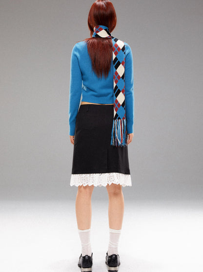 YOSHUYUKI  Island Blue Embroidered Double Breasted Knit Cardigan