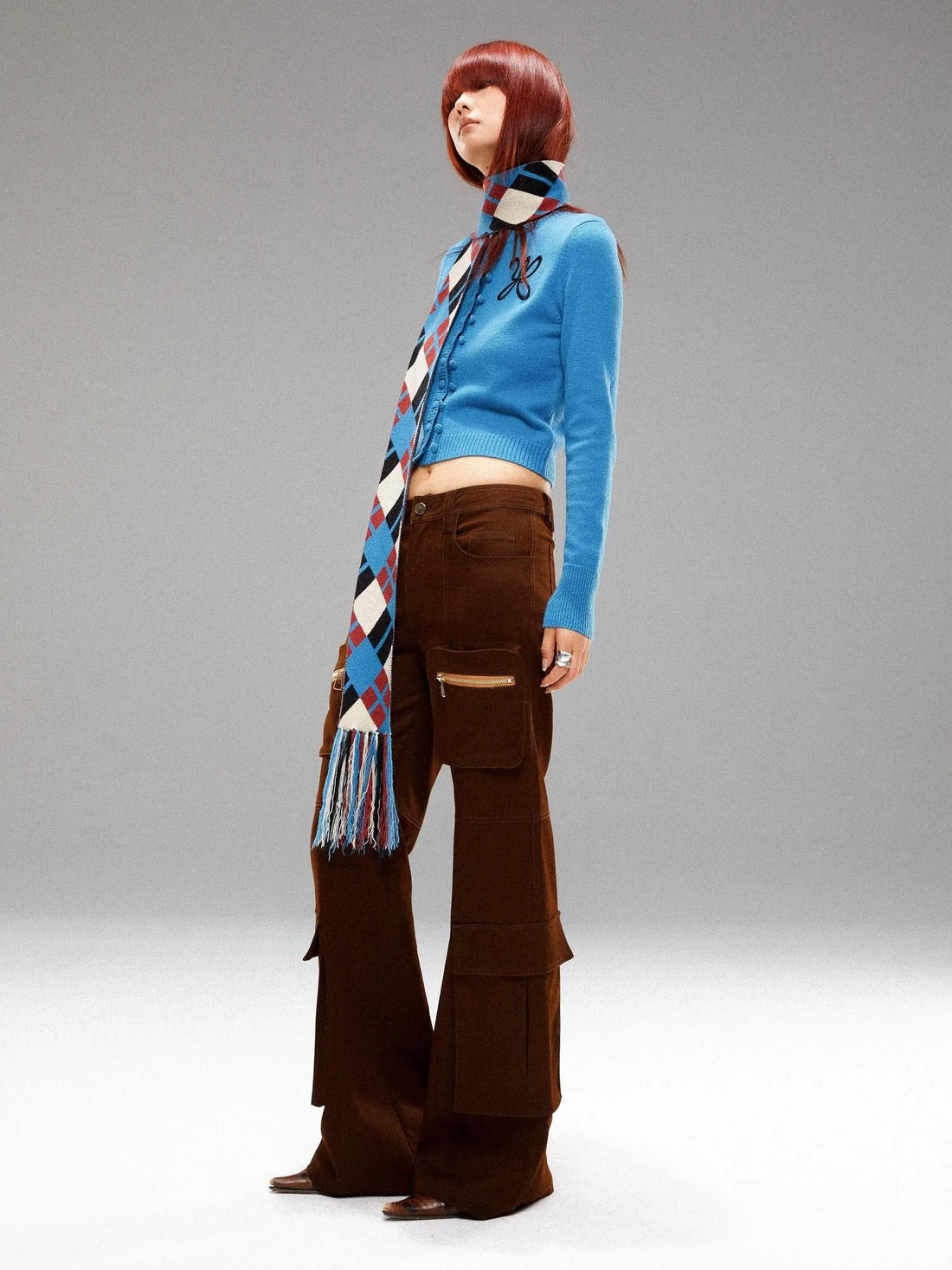 Island Contrast Check Scarf Blue Red Wool Blend Winter Plaid