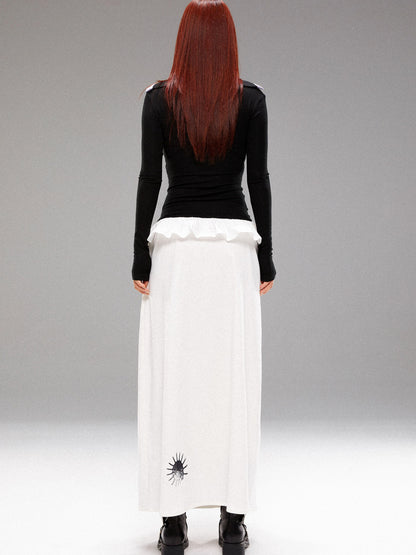 YOSHUYUKI  Island Mermaid Print Stretch Lyocell Midi Skirt