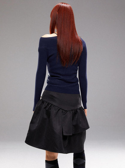 YOSHUYUKI  Island Sea Horse Jacquard Knit Top Blue Black