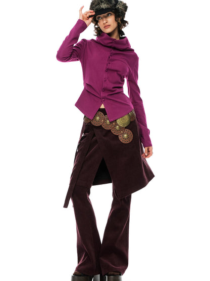 Slim Merino Top Raspberry Tie Front Versatile Knitwear