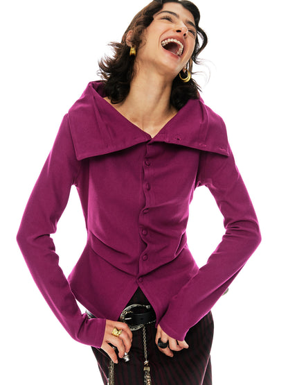 YOSHUYUKI  Slim Merino Top Raspberry Tie Front Versatile Knitwear