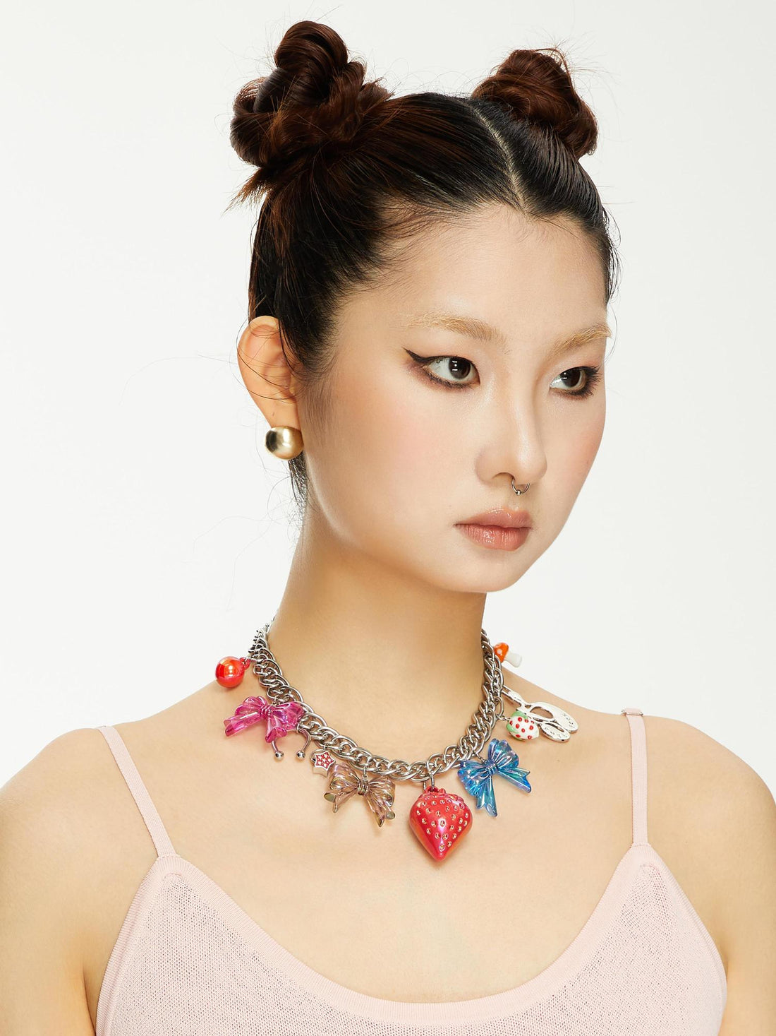 YOSHUYUKI  Strawberry Bow Metal Necklace