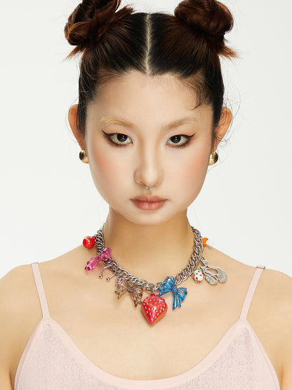 YOSHUYUKI  Strawberry Bow Metal Necklace