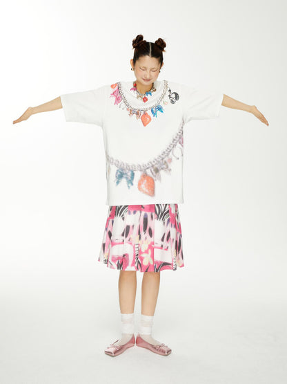 YOSHUYUKI s Strawberry Bow Print Oversized T Shirt