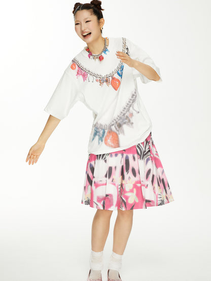 YOSHUYUKI s Strawberry Bow Print Oversized T Shirt