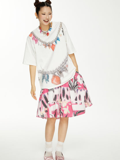 YOSHUYUKI s Strawberry Bow Print Oversized T Shirt