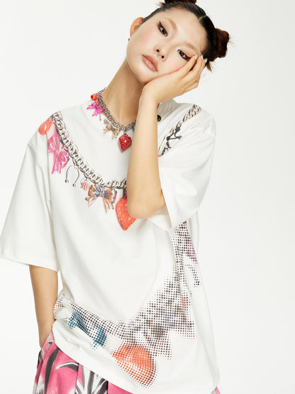 YOSHUYUKI s Strawberry Bow Print Oversized T Shirt