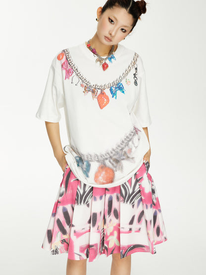 YOSHUYUKI s Strawberry Bow Print Oversized T Shirt