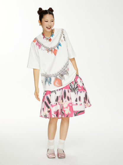 YOSHUYUKI s Strawberry Bow Print Oversized T Shirt