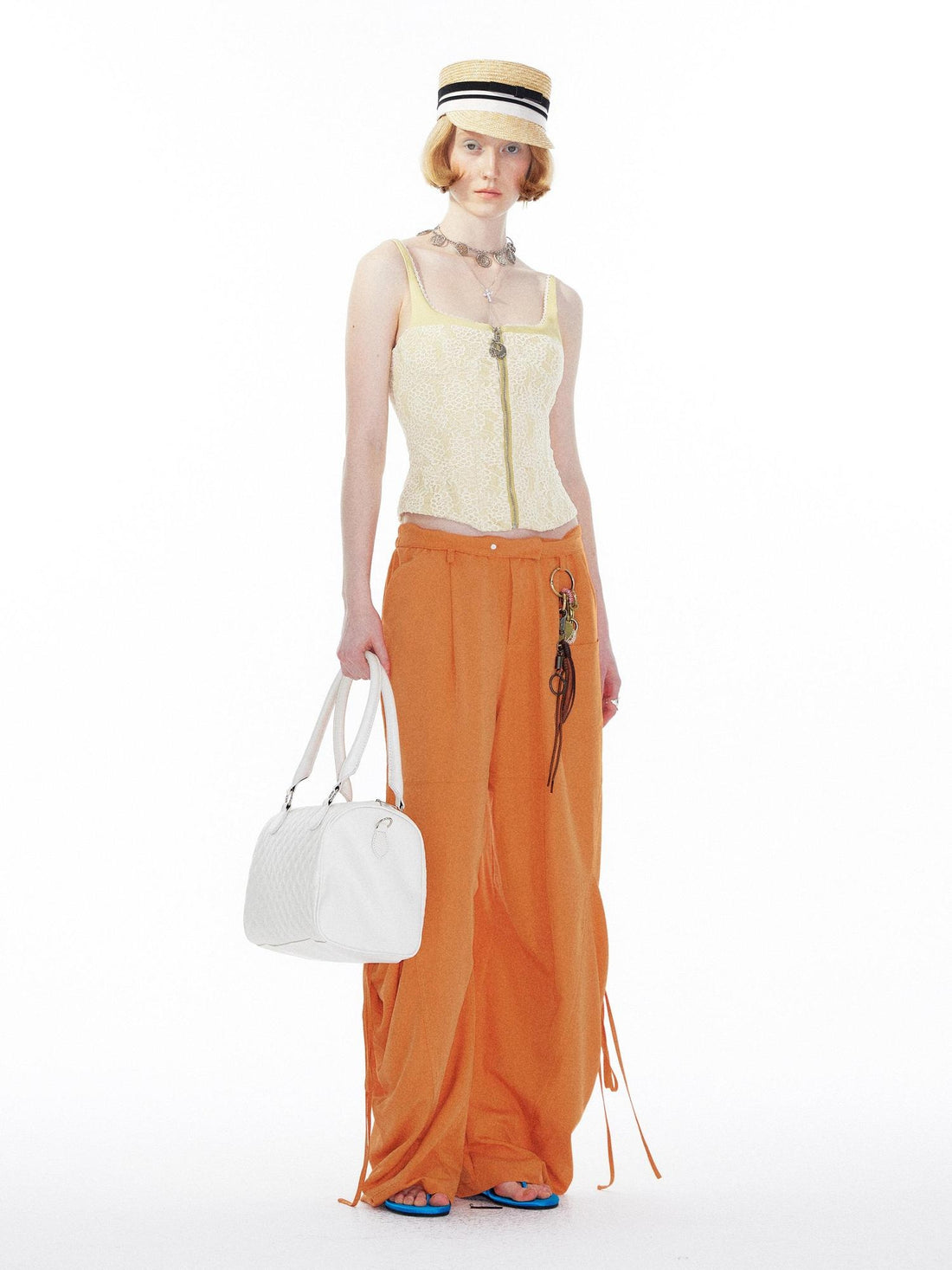 YOSHUYUKI Zipper Front Slim Fit Original Design Casual Yellow Polyester Cami Tank Tops