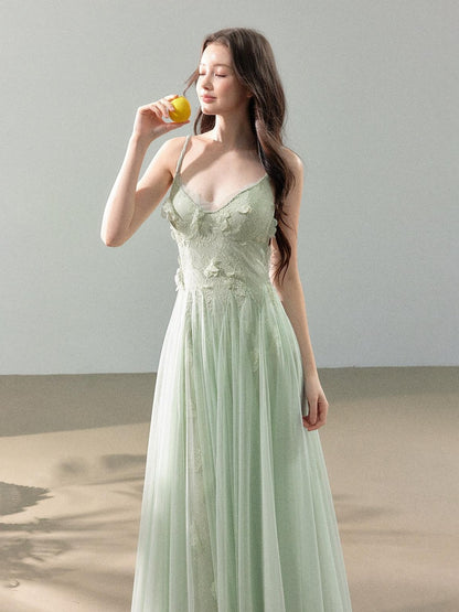 YZZI HE 3d Floral Tulle Splice Lace V-neck Women&