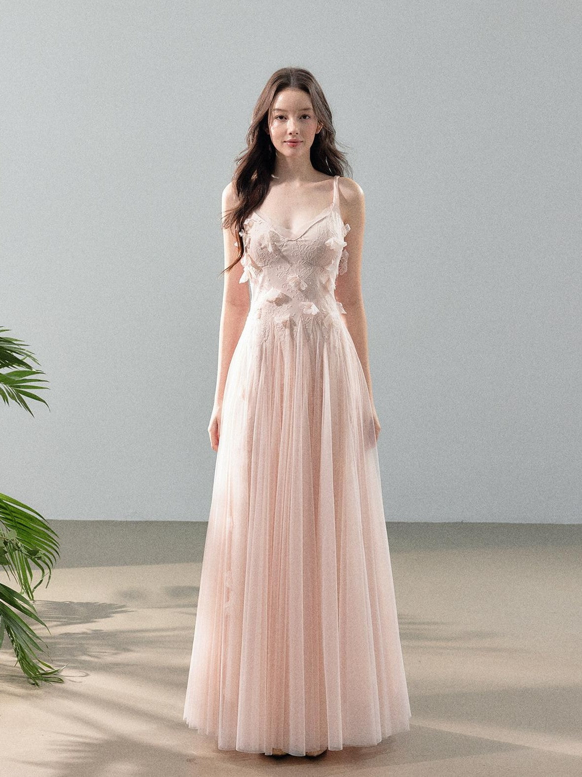 YZZI HE 3d Floral Tulle Splice Lace V-neck Women&
