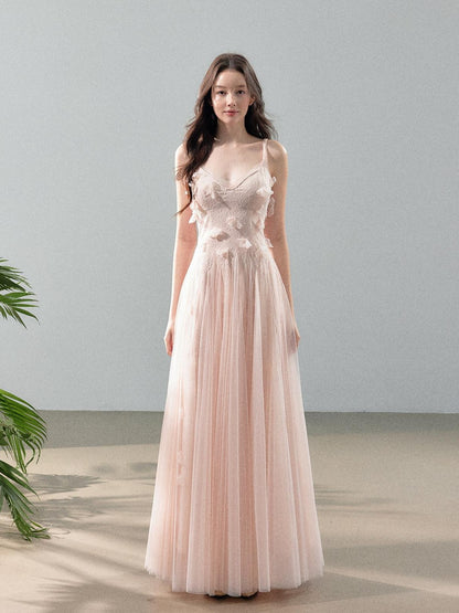 YZZI HE 3d Floral Tulle Splice Lace V-neck Women&