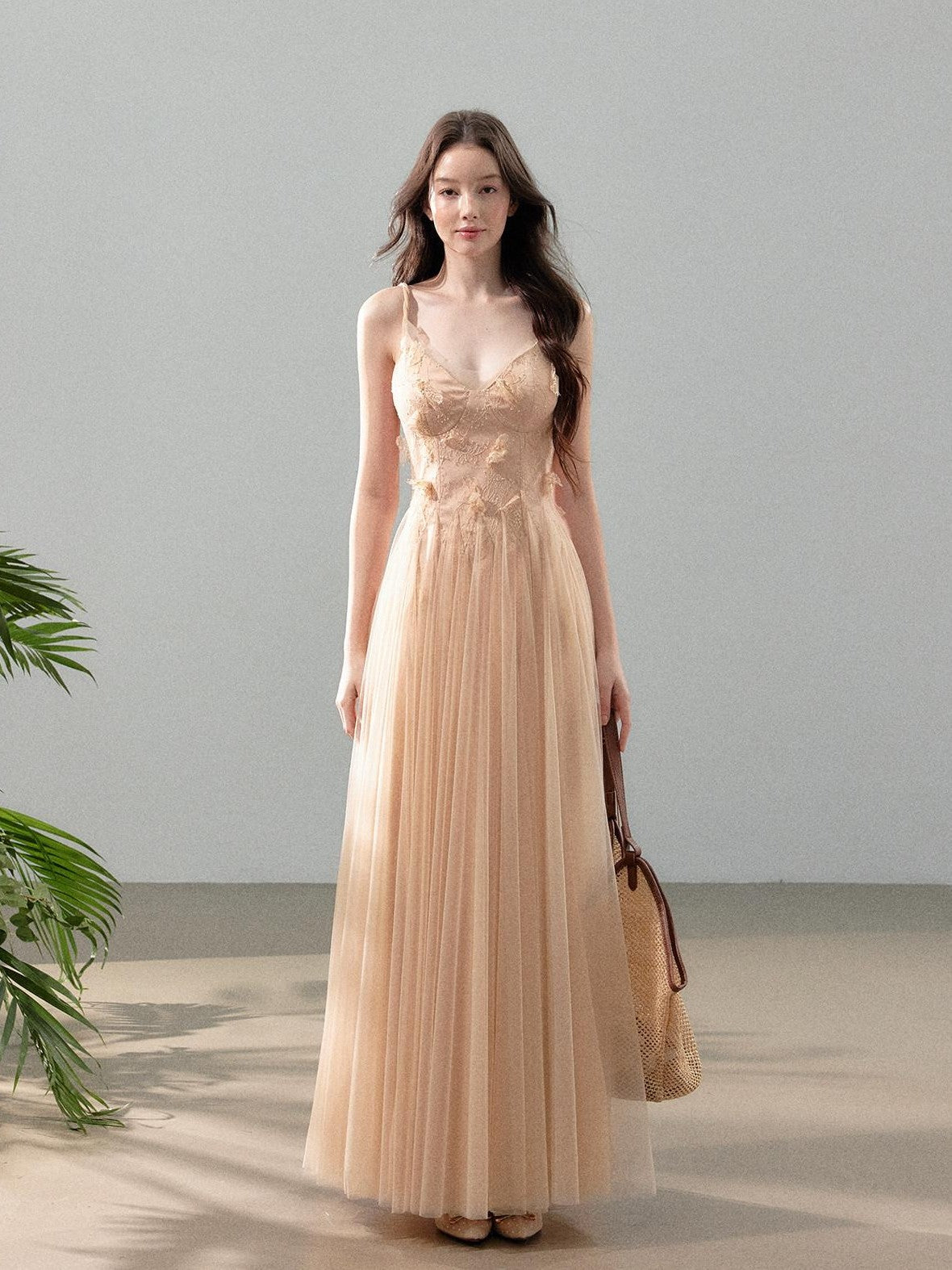 YZZI HE 3d Floral Tulle Splice Lace V-neck Women&