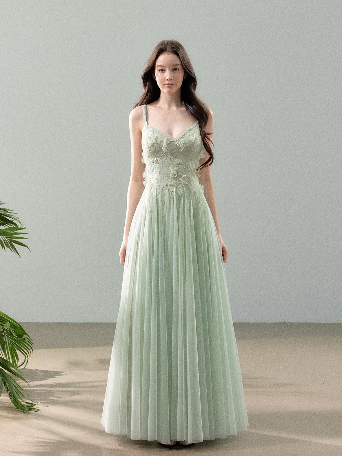 YZZI HE 3d Floral Tulle Splice Lace V-neck Women&