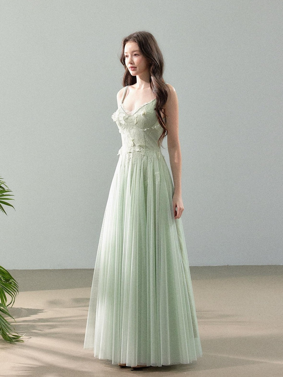 YZZI HE 3d Floral Tulle Splice Lace V-neck Women&