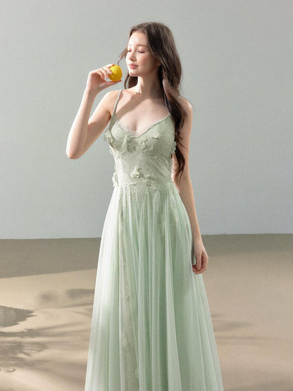 YZZI HE 3d Floral Tulle Splice Lace V-neck Women&