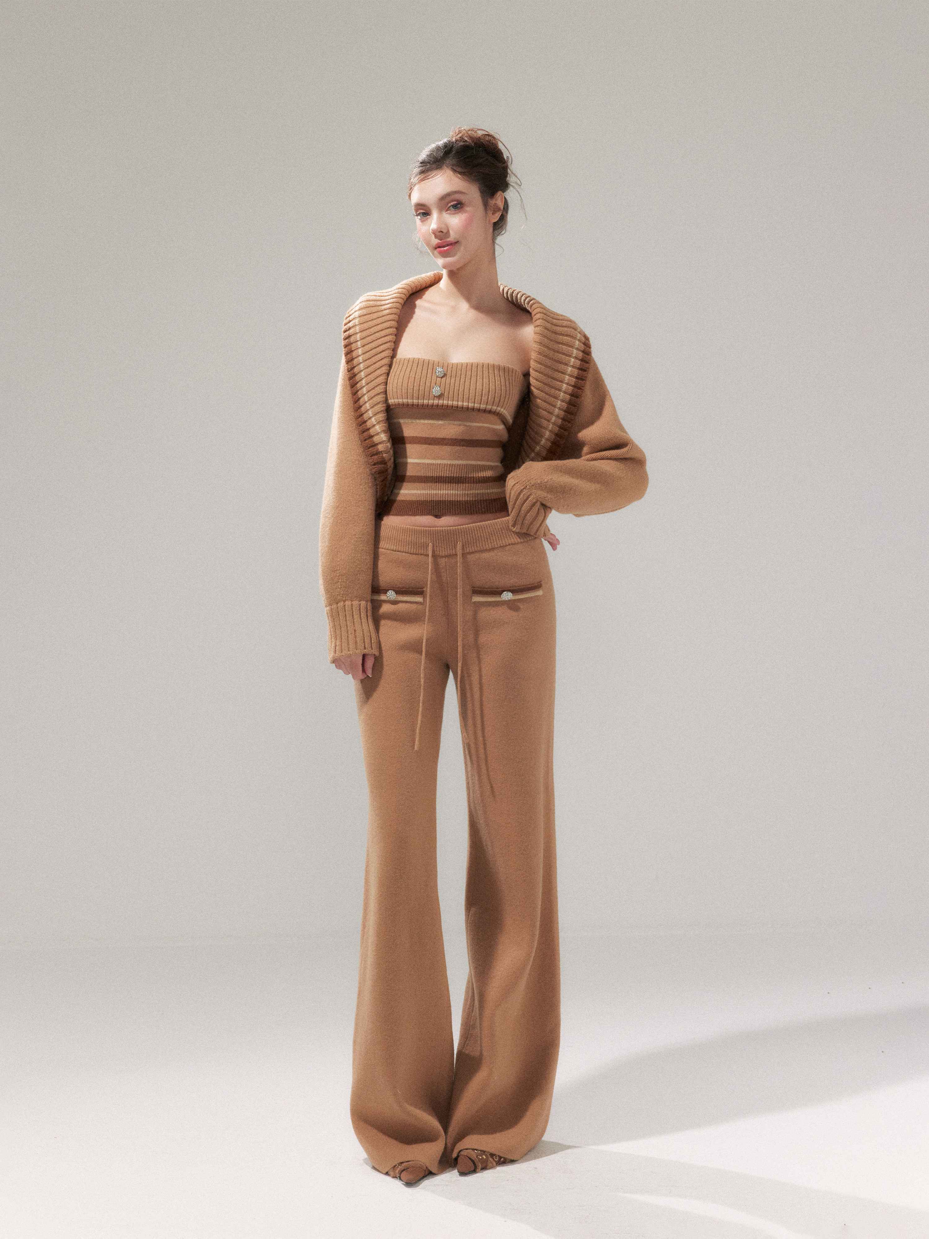 YZZI_HE_Almond_Brown_Striped_Lapel_Cropped_High_Waist_Women&