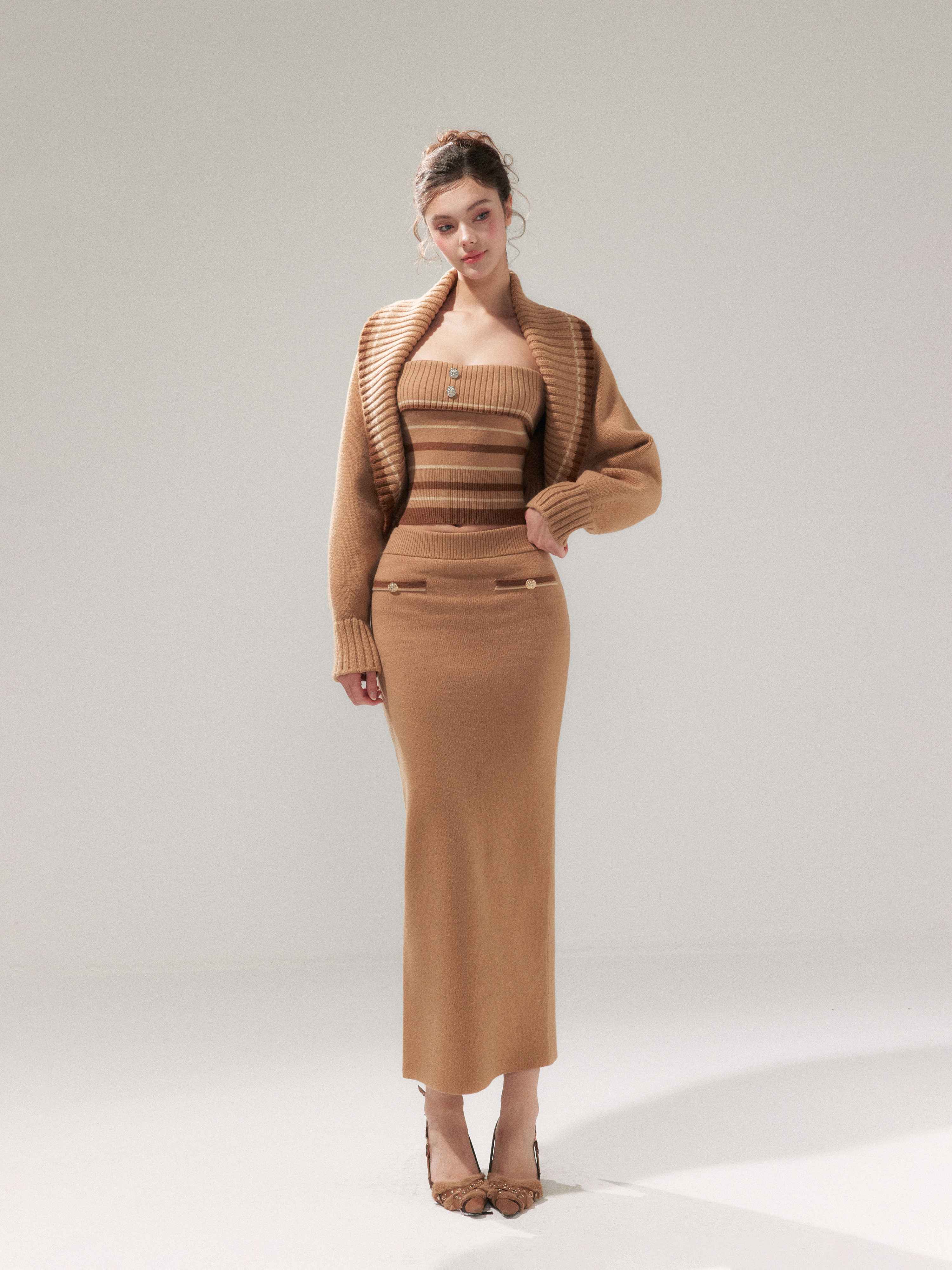 YZZI_HE_Almond_Brown_Striped_Lapel_Cropped_High_Waist_Women&