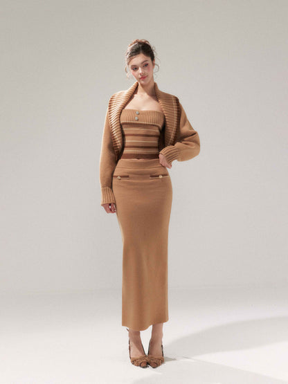 YZZI_HE_Almond_Brown_Striped_Lapel_Cropped_High_Waist_Women&