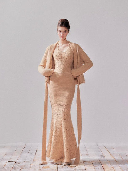YZZI HE Amber Openwork Fishtail Cardigan Women&