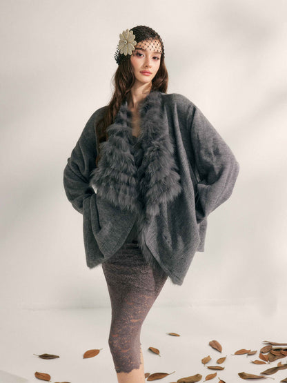 YZZI_HE_Apricot_Yellow_Fox_Fur_Collar_Mid_Length_Loose_Women&