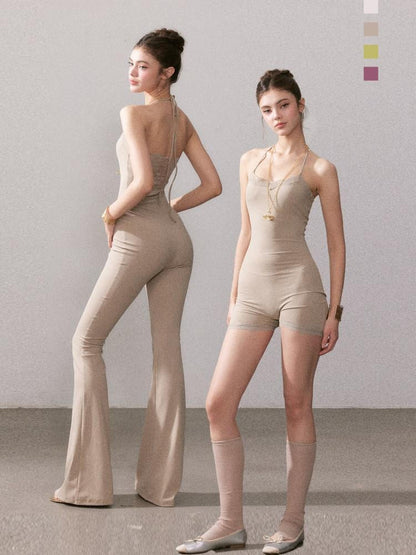 YZZI HE Avocado Solid Lace Strappy One Piece Women&