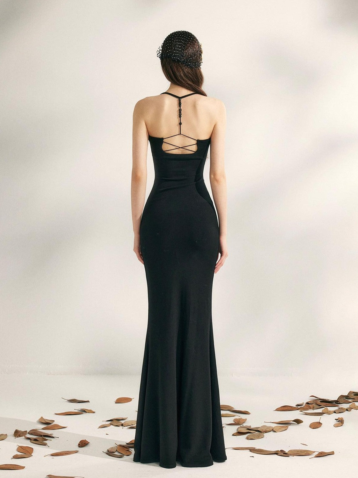 YZZI HE Beaded Halter Knitted Fishtail Women&