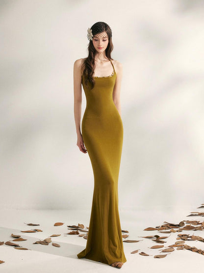 YZZI HE Beaded Halter Knitted Fishtail Women&