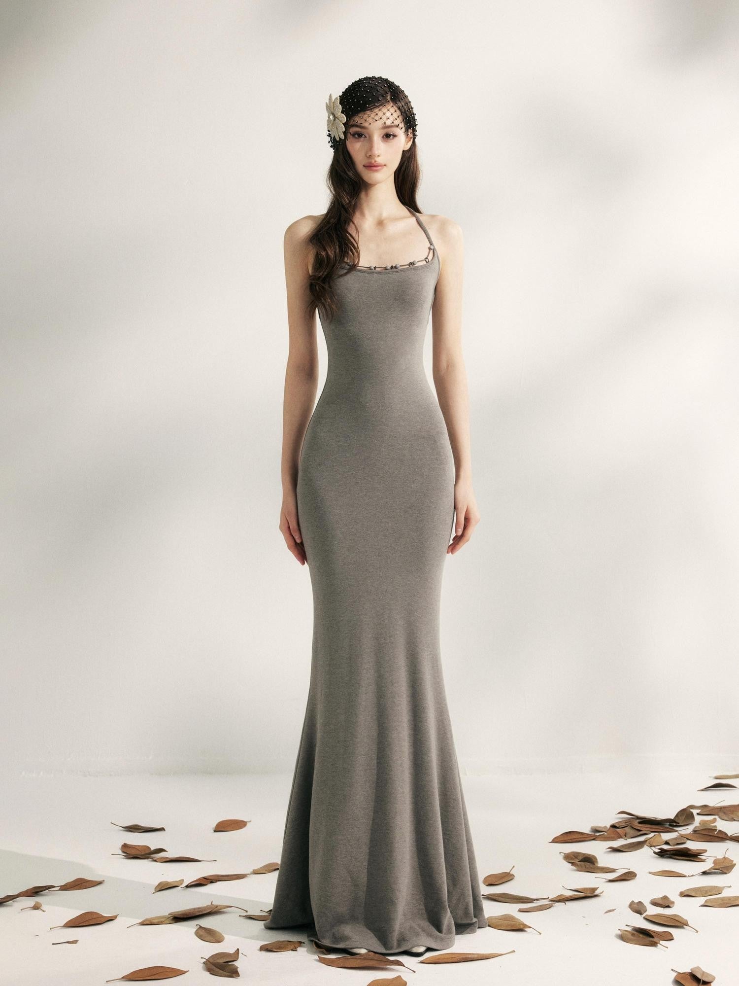 YZZI HE Beaded Halter Knitted Fishtail Women&