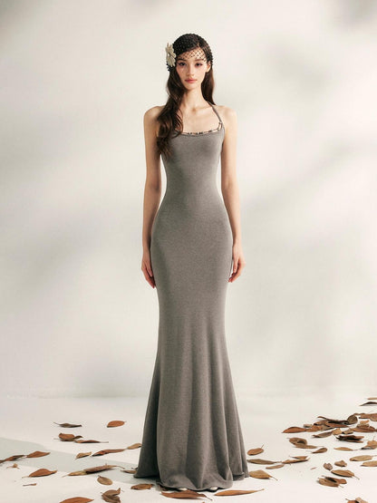 YZZI HE Beaded Halter Knitted Fishtail Women&
