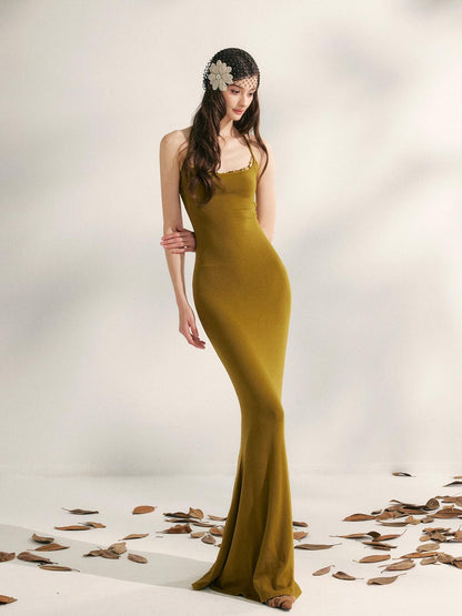 YZZI HE Beaded Halter Knitted Fishtail Women&