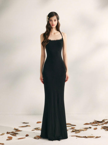 YZZI HE Beaded Halter Knitted Fishtail Women&