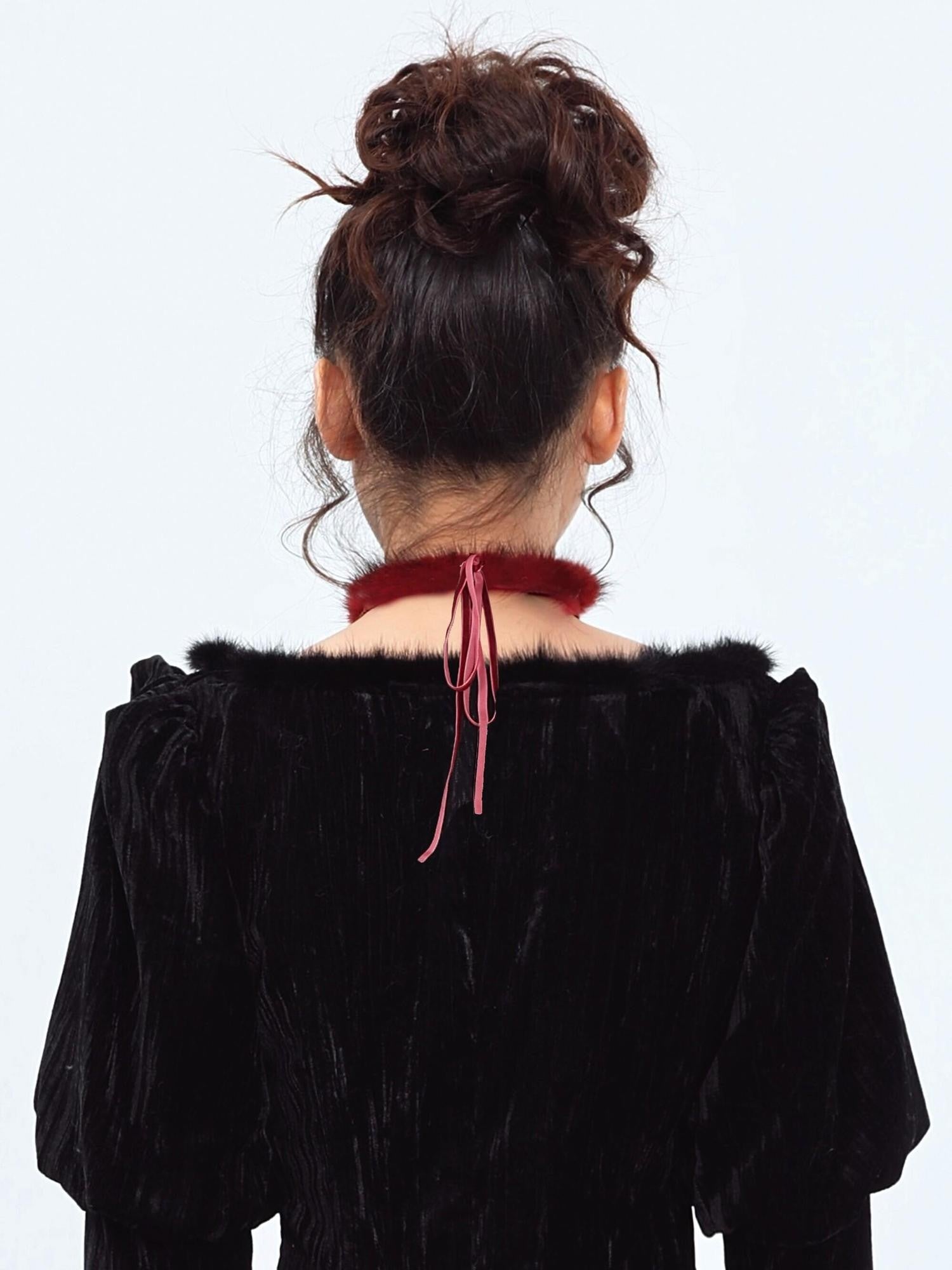 YZZI HE Dark Gothic Wine Red Pom Pom Collar Women&