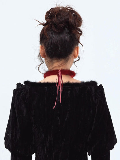 YZZI HE Dark Gothic Wine Red Pom Pom Collar Women&