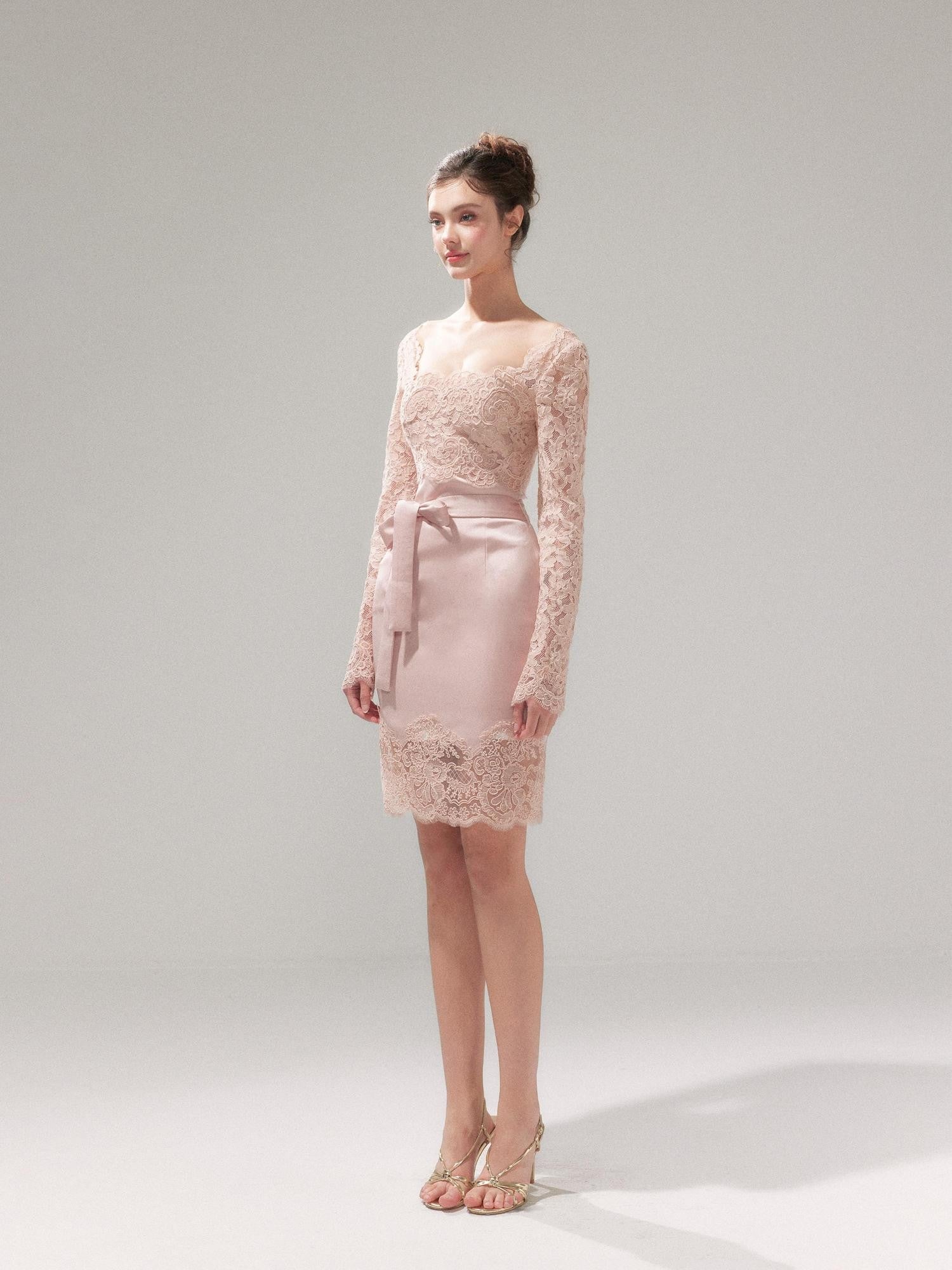 YZZI HE Dusky Pink Satin Lace Square Neck Women&