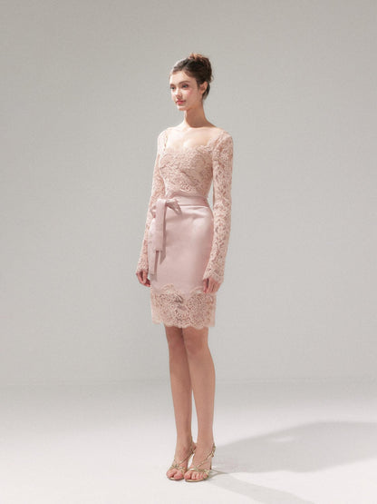 YZZI HE Dusky Pink Satin Lace Square Neck Women&