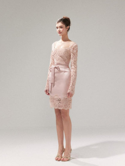 YZZI HE Dusky Pink Satin Lace Square Neck Women&