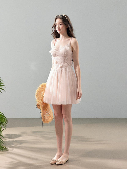 YZZI HE Floral Lace Mesh V-neck A Line Women&