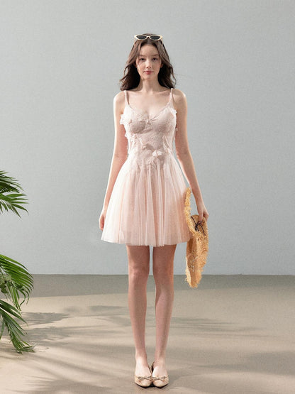YZZI HE Floral Lace Mesh V-neck A Line Women&