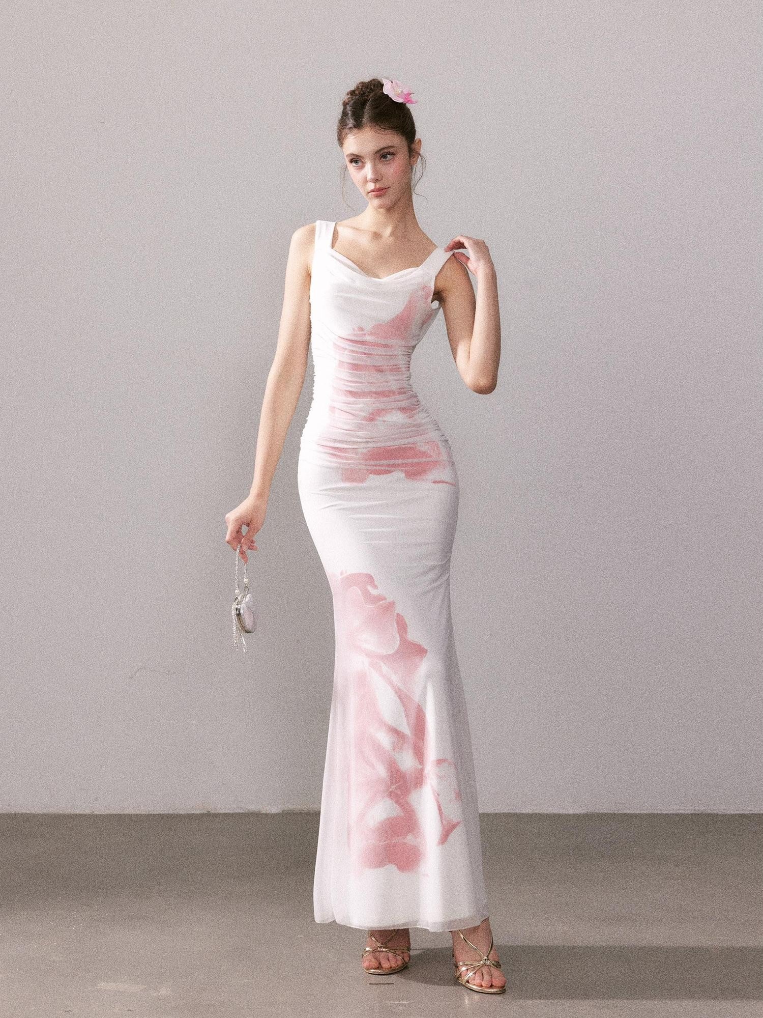 YZZI HE Floral Mesh Mermaid Spaghetti Strap Women&