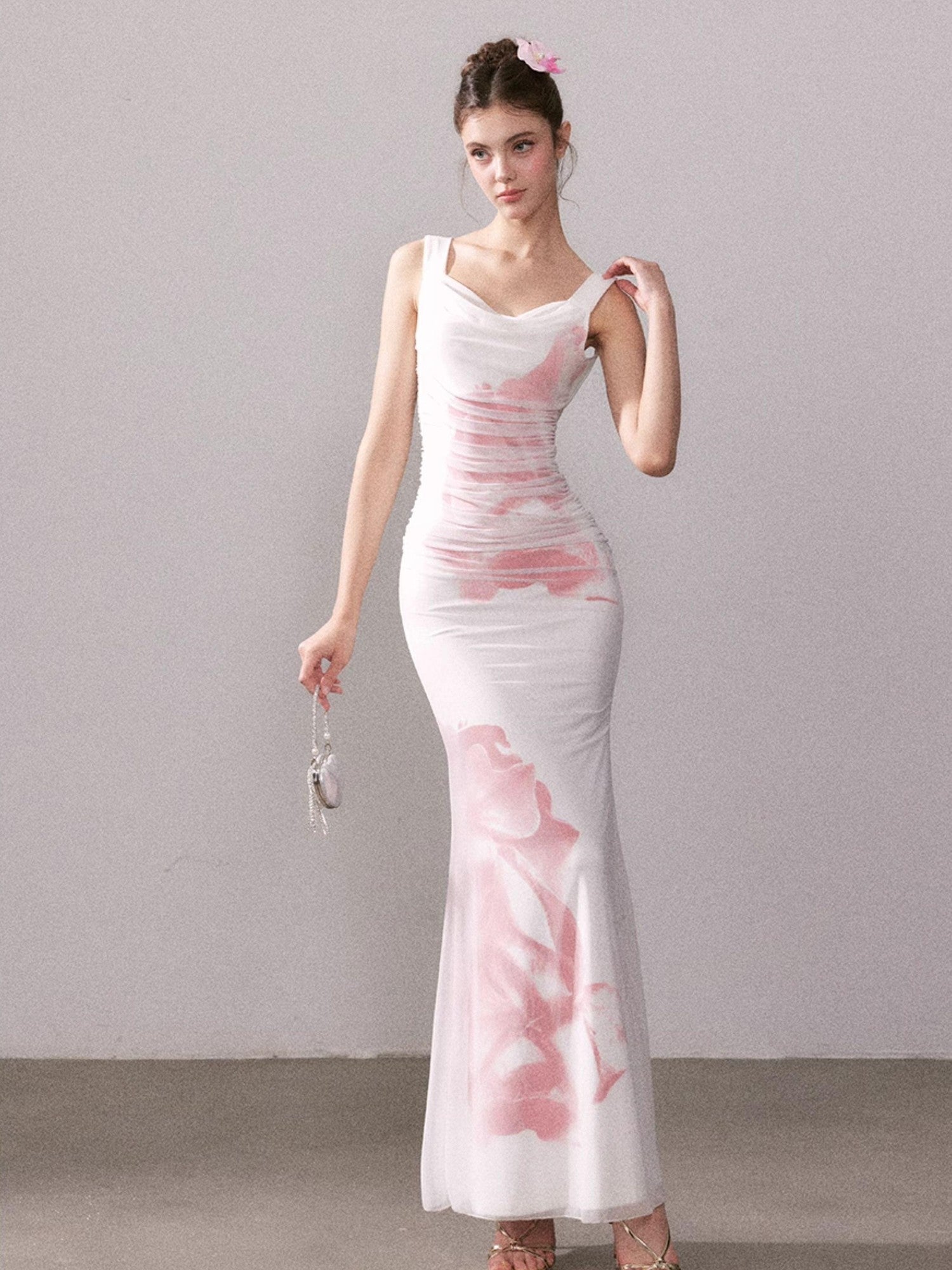 YZZI HE Floral Mesh Mermaid Spaghetti Strap Women&