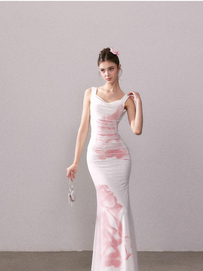 YZZI HE Floral Mesh Mermaid Spaghetti Strap Women&