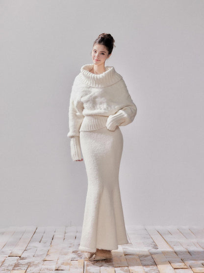 YZZI HE Foldover Neck Off Shoulder Batwing Women&