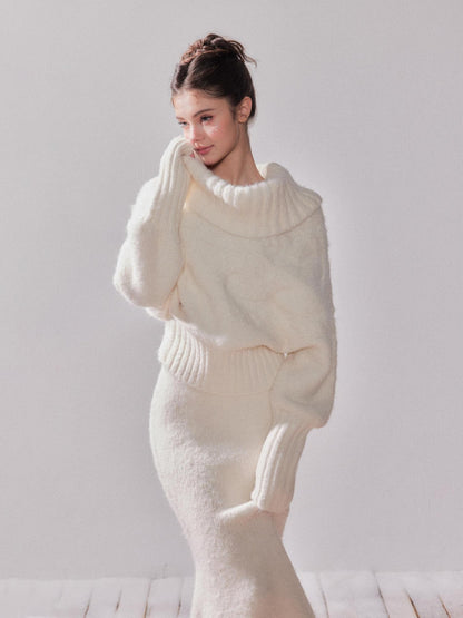 YZZI HE Foldover Neck Off Shoulder Batwing Women&