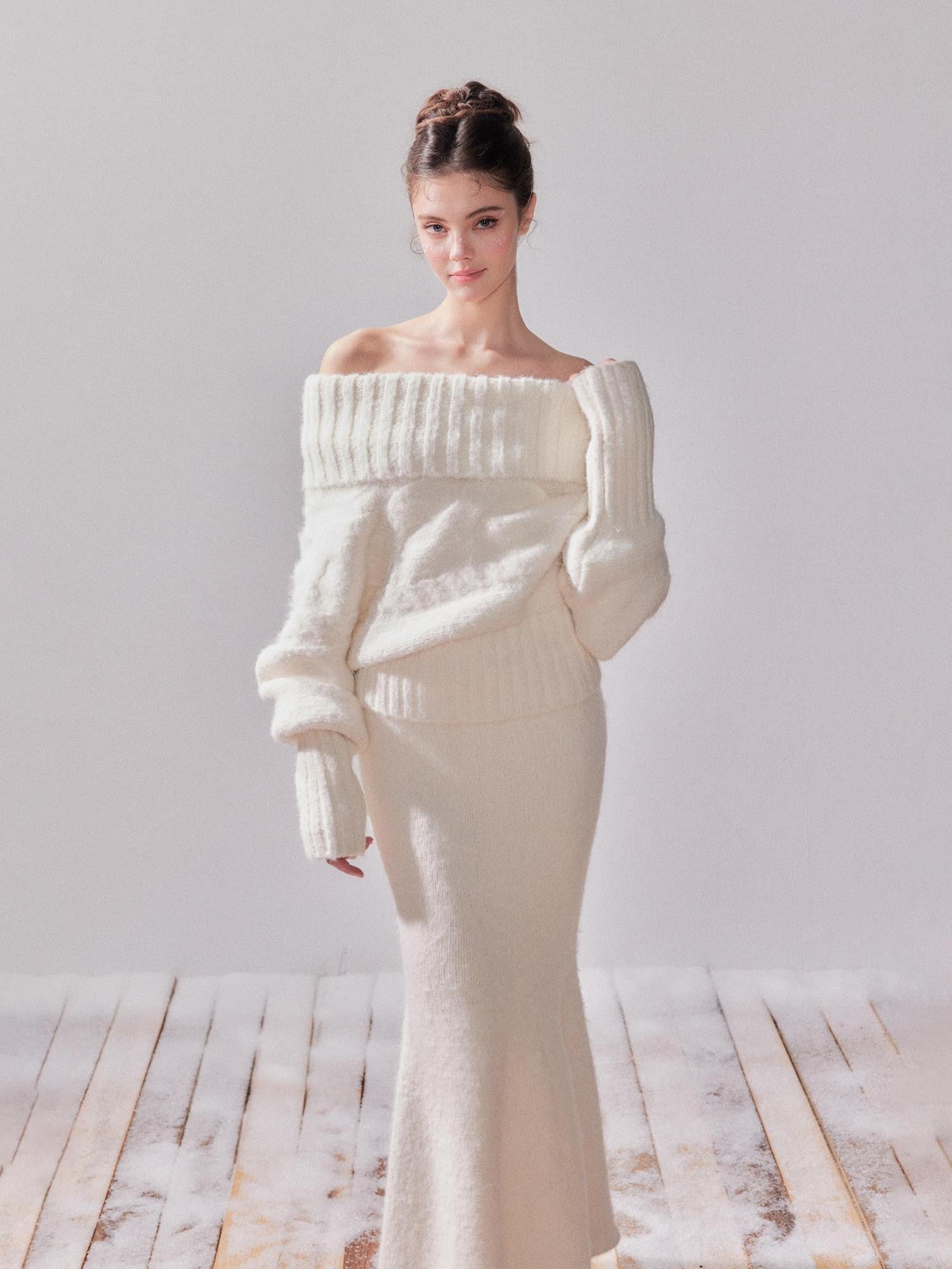 YZZI HE Foldover Neck Off Shoulder Batwing Women&