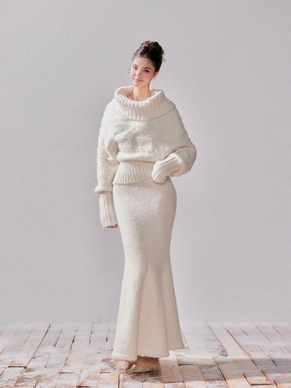 YZZI HE Foldover Neck Off Shoulder Batwing Women&