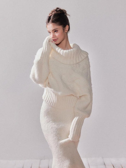 YZZI HE Foldover Neck Off Shoulder Batwing Women&